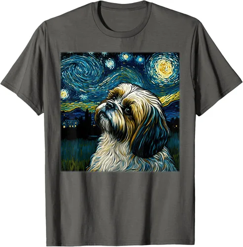 Vista 97 de Camiseta Surrealism Starry Night Shih Tzu Dog
