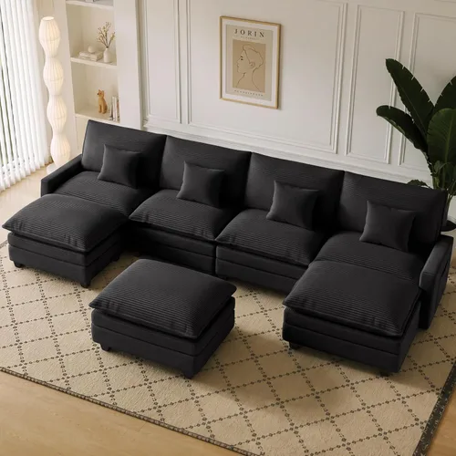 Vista 68 de Sofá seccional modular de 107", sofá de nube en forma de L con otomana Negro