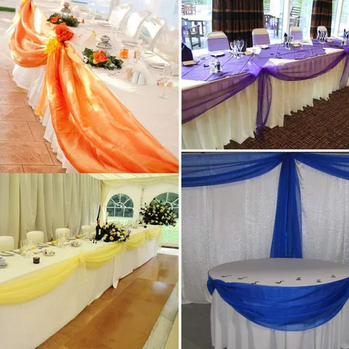Vista 4 de Camino de mesa de organza transparente de 394 x 53 pulgadas para festones de boda, cenefa de recepción, cortina de telón de fondo, rollos de tul