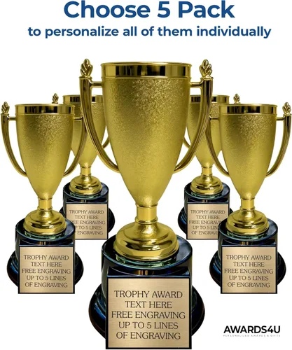 Vista 2 de Placa grabada de copa de trofeo personalizada con grabado personalizado de 7.5 pulgadas de alto, trofeos de equipo con placa grabable personalizada