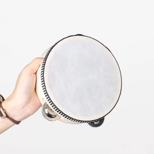 Vista 12 de Javik Pandereta instrumento musical para adultos, panderetas de mano de 10 pulgadas tambor de madera con jingles de metal, instrumentos de percusión