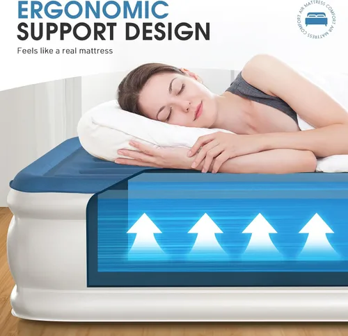 Vista 11 de Colchón de aire DIVON Full con bomba incorporada, colchón inflable de 18'' de grosor en 3 minutos, colchón hinchable plegable, colchón de aire