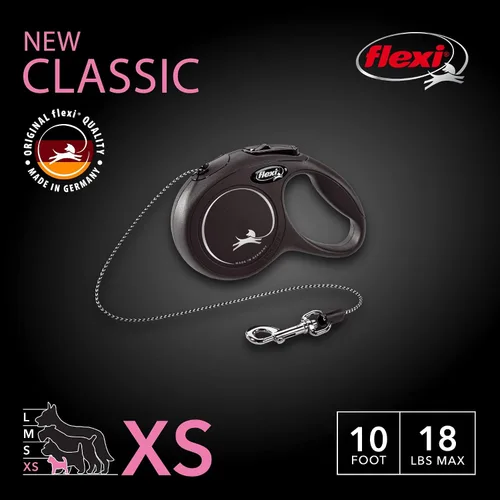 Vista 2 de FLEXI Correa Retráctil New Classic Cord para Perros Extra Pequeños de hasta 18 libras – 10 pies, Negro Correa para Caminar Mascotas Sin Enredos