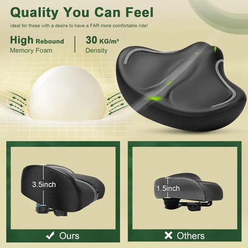 Vista 3 de New Noseless Oversized Bike Seat, Extra Wide Comfort Pure Memory Foam Bicycle Seat Cushion, Compatible Saddle Replacement with Electric Bike Negro