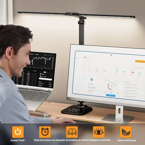 Vista 7 de CHARYJOD - Lámpara LED de escritorio para oficina en casa, luz de escritorio de arquitecto de altura ajustable con adaptador USB, lámpara de Negro
