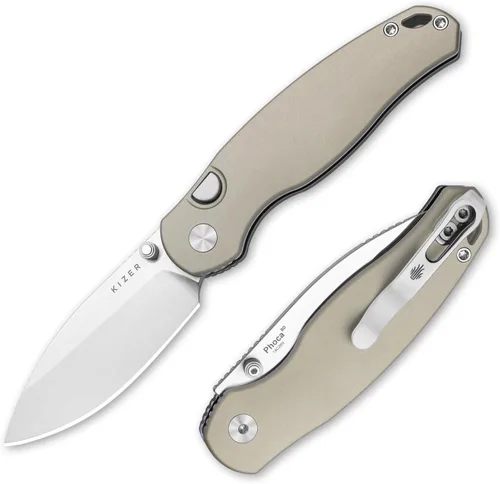 Vista 15 de Kizer Phoca BD - Cuchillo de bolsillo, 2.95 pulgadas, hoja plegable D2 Black G10 Handle, Gray PVD Coating & Stonewashed Finish, Thumb Stud Opener
