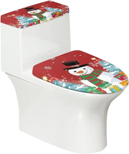 Vista 21 de Tapa de inodoro y tapa de tanque de cane Candy - Estampado de copo de nieve, elastano elástico lavable, decoración de Año Nuevo