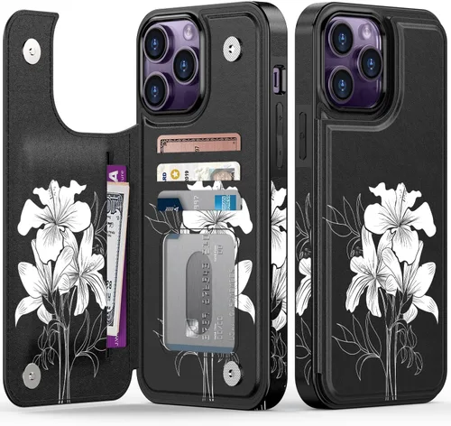 Vista 271 de LETO para iPhone 15 Pro Funda tipo cartera - Tapa tipo folio con patada - Diseños de moda - Tarjetero - Funda protectora para mujeres y niñas - 6.1