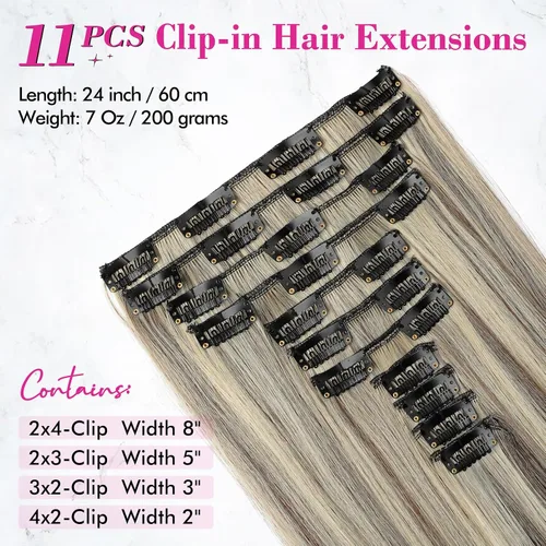 Vista 2 de REECHO Extensiones de cabello, 11 piezas de extensiones de cabello con clip de 24 pulgadas de largo, lacio, HE005, extensiones sintéticas naturales