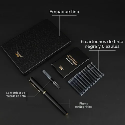 Vista 2 de Mr. Pen - Juego de pluma estilográfica, 6 cartuchos de repuesto de tinta Pluma estilográfica recargable con cartuchos de tinta negra y azul