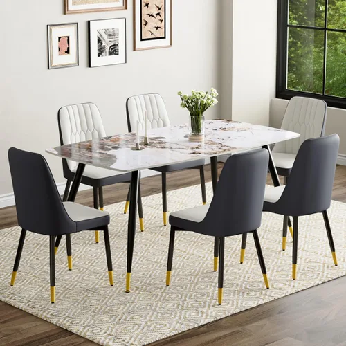 Vista 57 de Juego de 4 mesas de comedor negras para mesa de comedor de 4,50 pulgadas para 4, sillas de cocina de piedra sinterizada, fácil de montar, adecuado