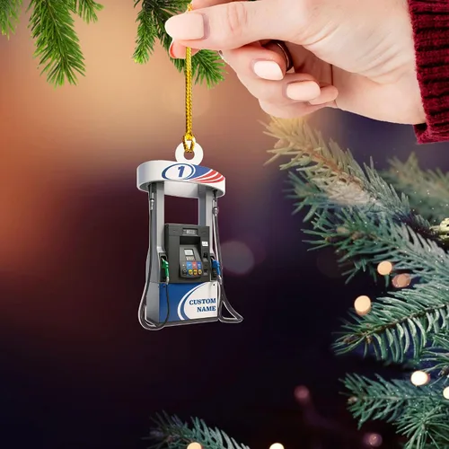Vista 16 de Adorno de Navidad personalizado con bomba de gas 2025, decoración retro personalizada de árbol de estación de servicio, regalo único de recuerdo