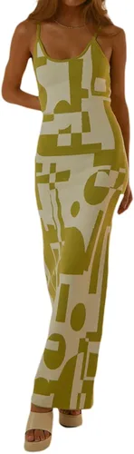 Vista 6 de Vestidos ajustados para mujer, de verano, de punto, con huecos, sexy, de noche, largo hasta la rodilla, sin mangas, vestido largo recortado