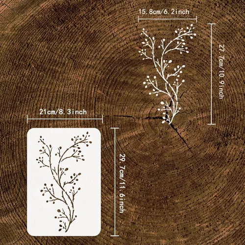 Vista 2 de FINGERINSPIRE Plantillas de pintura de ramas de 11.7 x 8.3 pulgadas, ramas grandes desnudas y flores en ciernes, plantilla de plástico PET