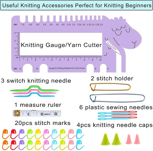 Vista 2 de LOOEN Kit de 36 agujas de tejer de bambú de una sola punta de 0.079 in-0.394 in + herramientas de tejer kits de tejer (gris)