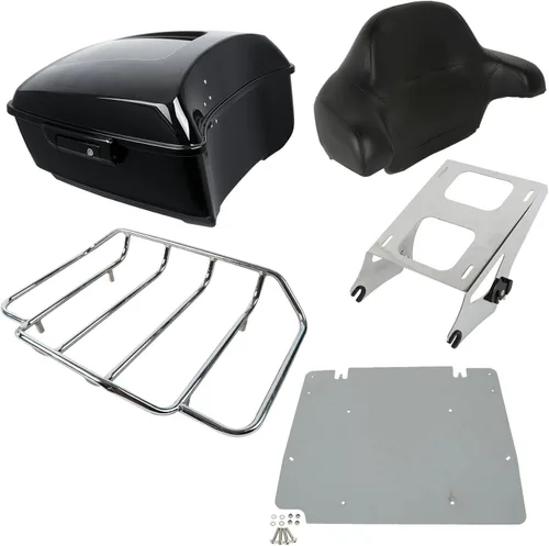 Vista 13 de XMT-MOTO King Tour Trunk + almohadilla de respaldo envolvente+estante de montaje negro+accesorios de acoplamiento para Harley Touring Road King Road