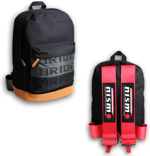Vista 20 de W-POWER JDM Bride Racing Mochila de viaje para laptop con parte inferior marrón con correas de arnés ajustables (ASIMO-BK)