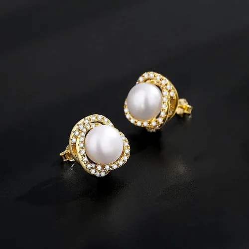 Vista 2 de Real Pearl Earrings for Women 925 Sterling Silver Pearl Stud Earrings Freshwater Cultured Pearl Studs with Cubic Zirconia for Girls Mother
