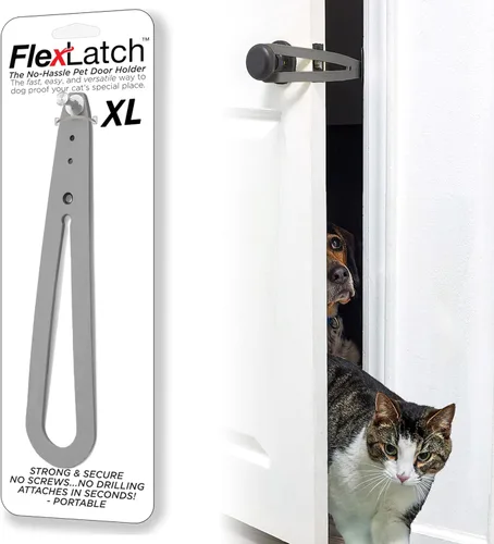 Vista 7 de FlexLatch Pestillo de puerta para gatos - Negro. Alternativa de puerta para gatos, instalación rápida. La correa de cierre flexible permite entrar a