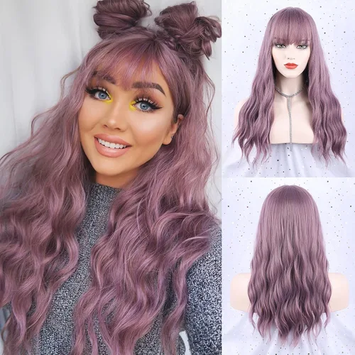 Vista 29 de NAYOO Peluca larga ondulada rubia ombré para mujer, de 26 pulgadas, parte media, rizada, ondulada, de aspecto natural, fibra sintética resistente al