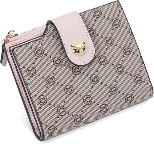 Vista 9 de FOXLOVER Cartera pequeña para mujer, con bloqueo RFID, de piel, plegable, con cremallera, bolsillo con cremallera, tarjetero con ventana
