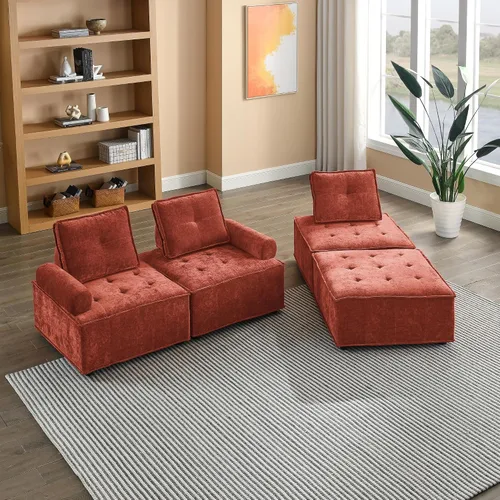 Vista 54 de Quarte Sofá seccional en forma de U, sofá modular con dos asientos individuales, dos sillas, combinación de bricolaje, tela de hilo en bucle Beige/5
