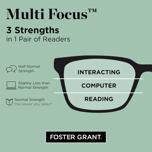 Vista 6 de Foster Grant mens Sawyer Multifocus Reading Glasses Rectangular Reading Glasses Mate plomizo/transparente