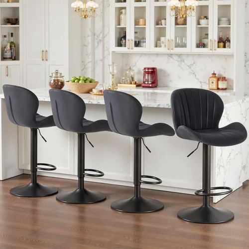 Vista 8 de Sweetcrispy Juego de 2 taburetes de bar, silla giratoria de tela de altura Beige