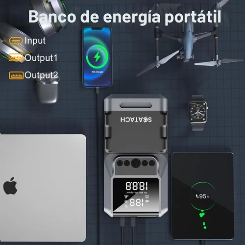 Vista 5 de Arrancador de salto con compresor de aire, inflador de neumáticos 6000A Negro