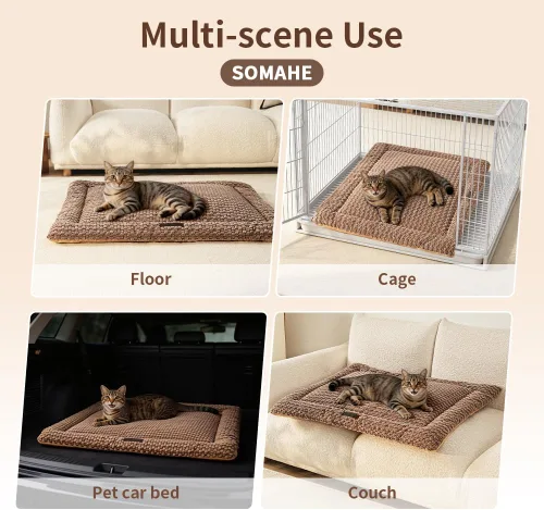 Vista 6 de SOMAHE Tapete plano para cama para gatos, forro polar de burbujas suaves Café