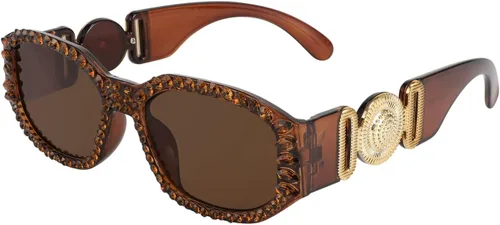 Vista 2 de FEISEDY Gafas de sol rectangulares gruesas de los años 90 para hombres y mujeres, lentes de sol de cristal UV400 brillante Fahion Temple B2880