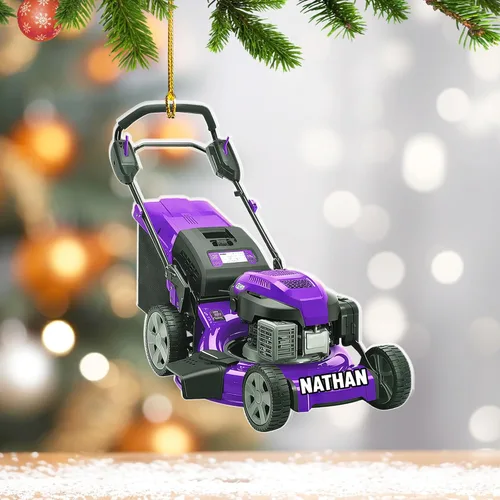 Vista 5 de Adornos de Navidad personalizados para cortacésped 2024, adorno de cortacésped con nombre personalizado con luces de Navidad, adornos de cortacésped