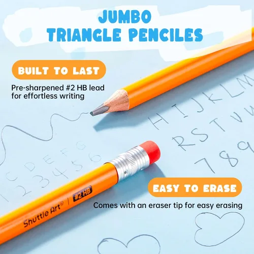 Vista 2 de Shuttle Art Jumbo Pencils, 36 Pack Triangle Pre-Sharpened #2 HB for Kids