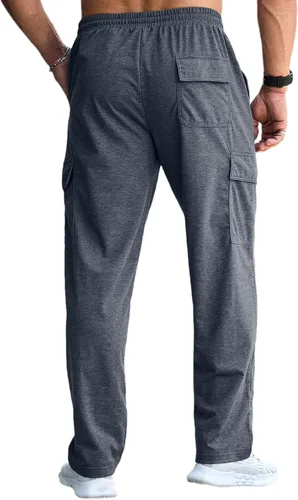Vista 9 de CTU Pantalones deportivos holgados de moda para hombre, ligeros, para entrenamiento, pantalones deportivos con parte inferior abierta con bolsillos