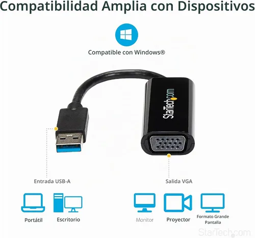 Vista 5 de StarTech Adaptador USB 3.0 a VGA, delgado, solo Windows, TAA (USB32VGAES)