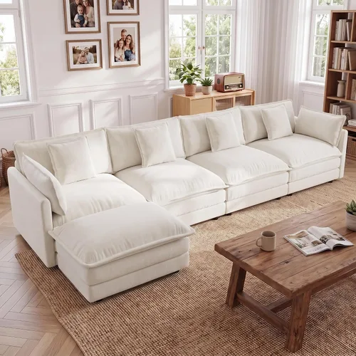 Vista 28 de Tmsan Chenille Cloud - Juego de sofá y silla, color beige y blanco Blanco beige