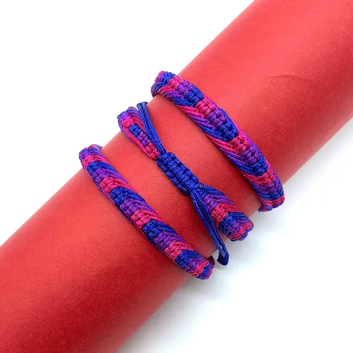Vista 3 de Pulsera de la amistad ajustable de la amistad de Lesbiana LGBT tejida a mano del arco iris bisexual