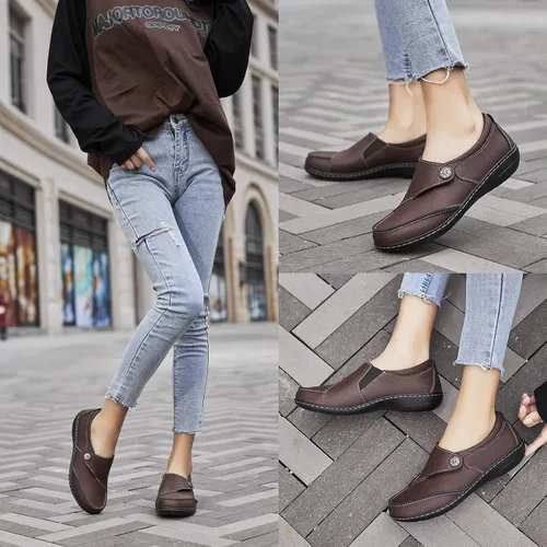 Vista 5 de Geoeleph - Mocasines de cuero para mujer, cómodos, planos, para caminar, con cordones, informales