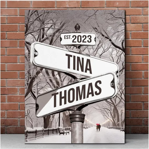 Vista 13 de Letrero de calle vintage de lienzo personalizado para parejas, nombre personalizado y fecha, impresión de lienzo de letrero de calle vintage