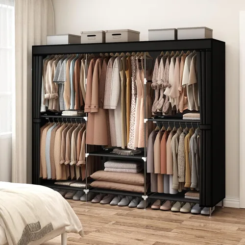 Vista 2 de MOGELAFOO Armario Ropero de 83", Armario Portátil para Dormitorio, Perchero Independiente con Cubierta de Tela No Tejida, 5 Varillas para Colgar, 6