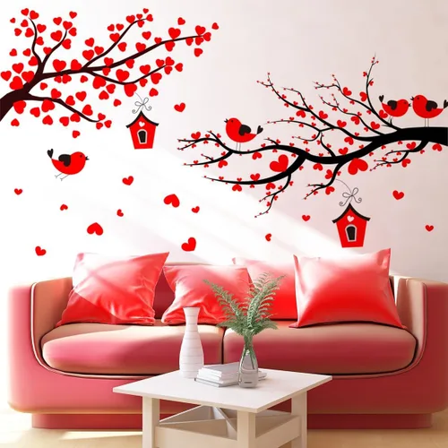 Vista 8 de Calcomanía de pared de árbol de corazón rojo para el día de San Valentín, 48.4 x 33.8 pulgadas, calcomanías de corazón para decoración de fiesta