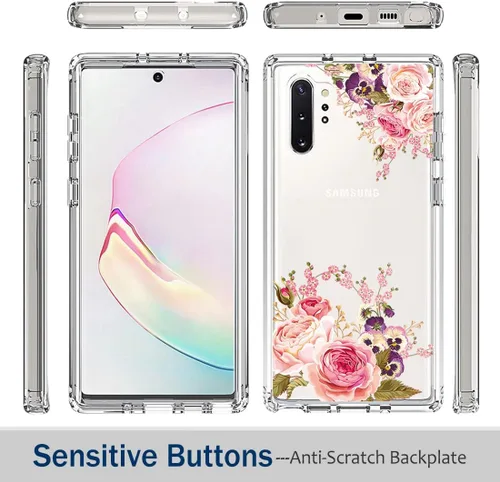 Vista 5 de Funda para Galaxy Note 10 Plu/Note 10+ 5G SM-N975U con protector de pantalla de vidrio templado, carcasa rígida de diseño floral de cuerpo completo