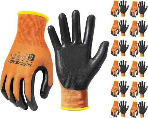 Vista 15 de MANUSAGE Guantes de trabajo de seguridad - Guante protector para hombres y mujeres - Protección de mano ultradelgada - Para construcción Negro