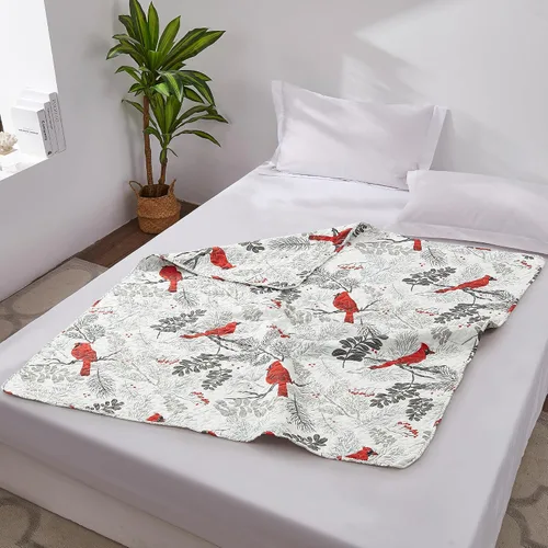 Vista 4 de Virah Bella - Manta acolchada de 50 x 60 pulgadas - Edredón ligero para acento, decoración o ropa de cama - Manta con temática cardenal Cardinals