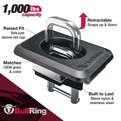 Vista 7 de Bull Ring Anclas de amarre retráctiles para cajuela de camioneta para Dodge RAM 2009+, Toyota Tundra CrewMax 2014-24, Hyundai Santa Cruz 2022-24, se