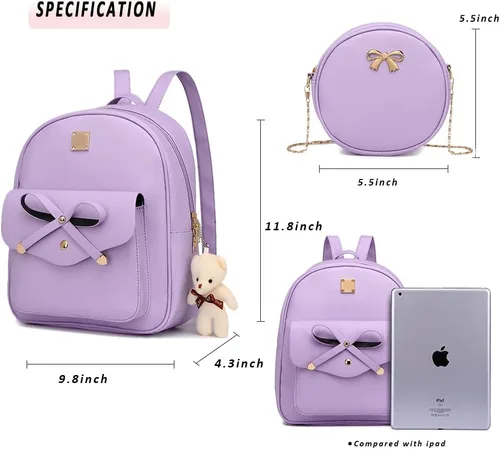 Vista 4 de MACCINELO Linda mochila de cuero para mujer, mochila pequeña con lazo para regalo de niñas, bolsa de hombro para mujer, 3