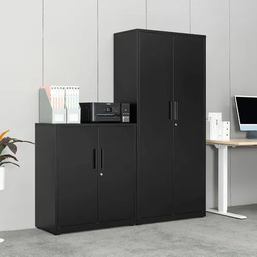 Vista 4 de HAND IN HAND Gabinete de garaje de metal, gabinete de almacenamiento de 3 niveles, negro