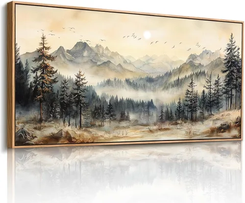 Vista 9 de imjiayu Arte de pared de árbol de la vida, arte de pared grande, decoración de pared azul, impresiones en lienzo de paisaje abstracto, pinturas