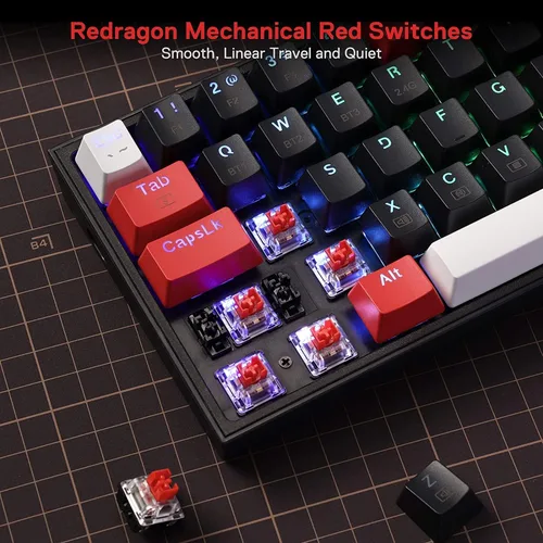 Vista 7 de Redragon K631 PRO - Teclado mecánico compacto con 3 modos RGB inalámbrico para juegos 68 teclas intercambiables en caliente con enchufe PCB