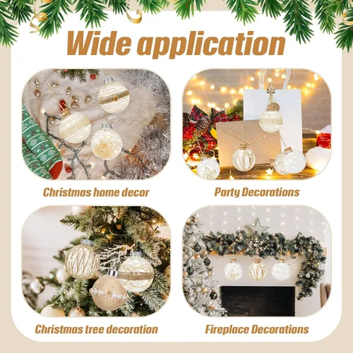 Vista 6 de 39 piezas de adornos de bola de Navidad rústicos boho, juego a granel de 2.36 pulgadas / 6 cm., bolas color champán, adornos de árbol de Navidad